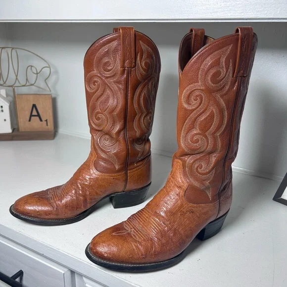 Vintage Tony Lama Western Boots Brown Leather | Men’s 8D Women’s 9–9.5 - Picture 1 of 8
